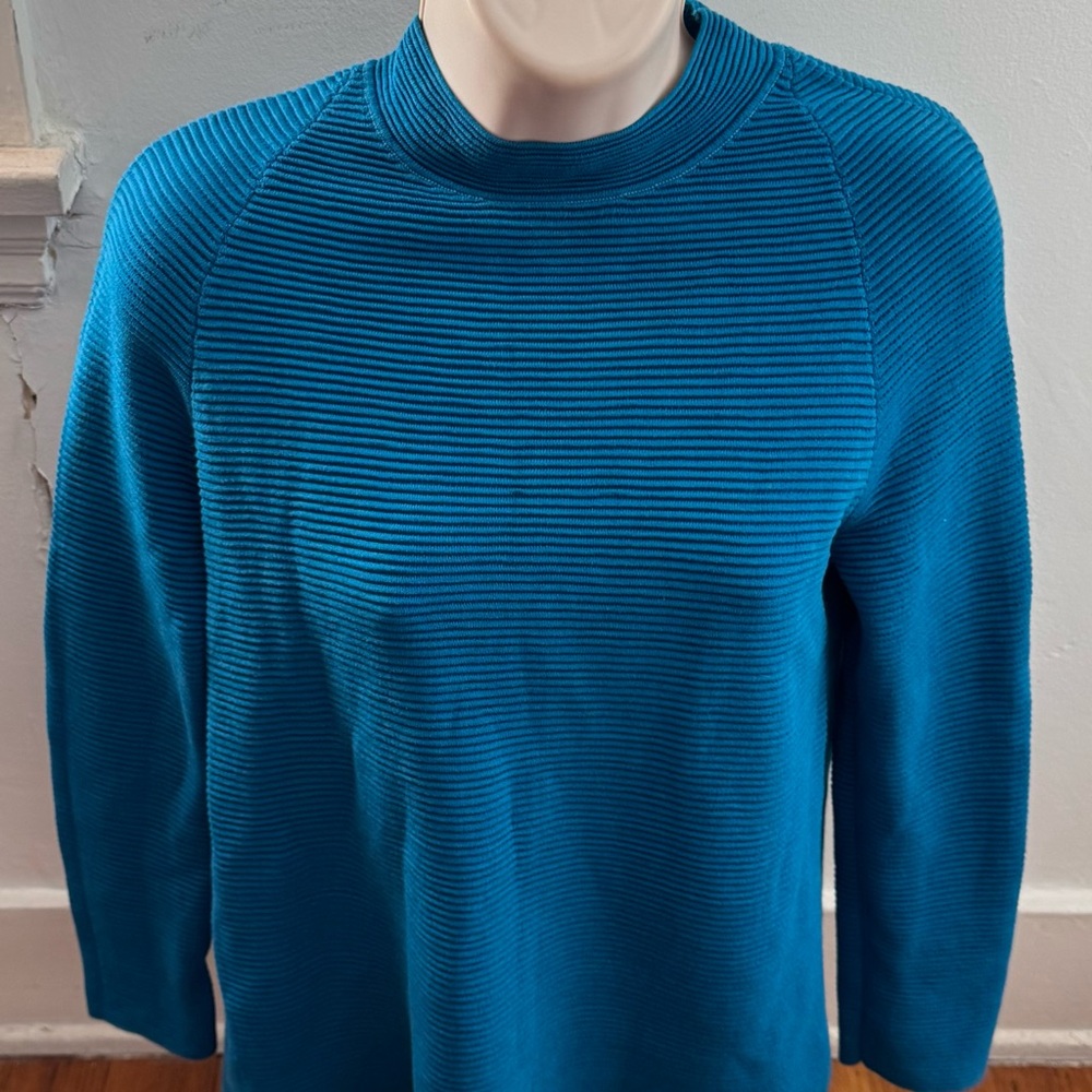 COS royal Blue 100% cotton mock neck textured ribbed Sweater, size XS minimalist